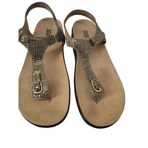 SAS Marina Sandals Womens 9.5 gold Leather Thong Ankle Strap Shoes comfy